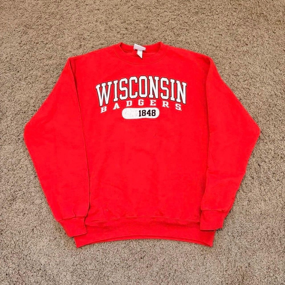 Champion Eco Authentic Wisconsin Badgers Crewneck Sweatshirt Red Mens Large